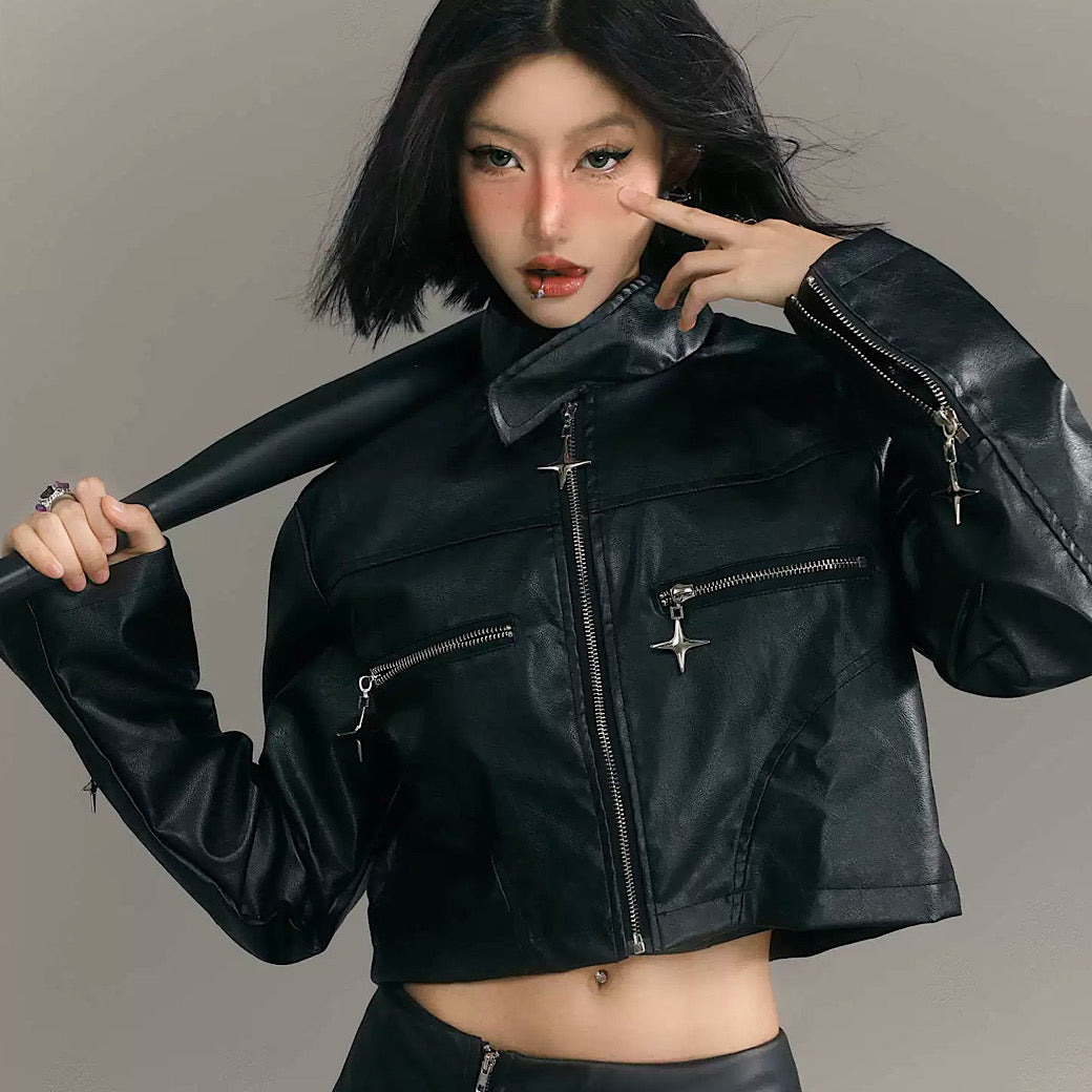 [SHIYIYUE] Leather design cool mode sleeve length jacket SY0003