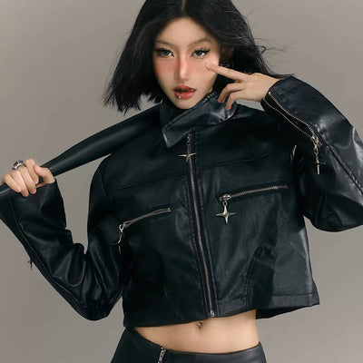【SHIYIYUE】Leather design cool mode sleeve length jacket  SY0003