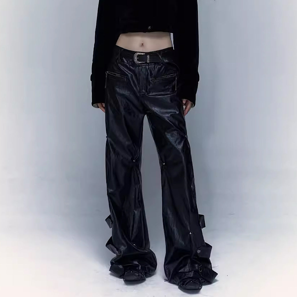 【NO ROMANCE】Work Patchment Gimmicker Plays Leather Style Pants  NR0004