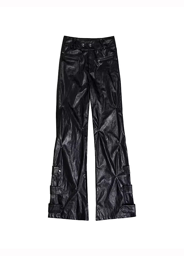 【NO ROMANCE】Work Patchment Gimmicker Plays Leather Style Pants  NR0004