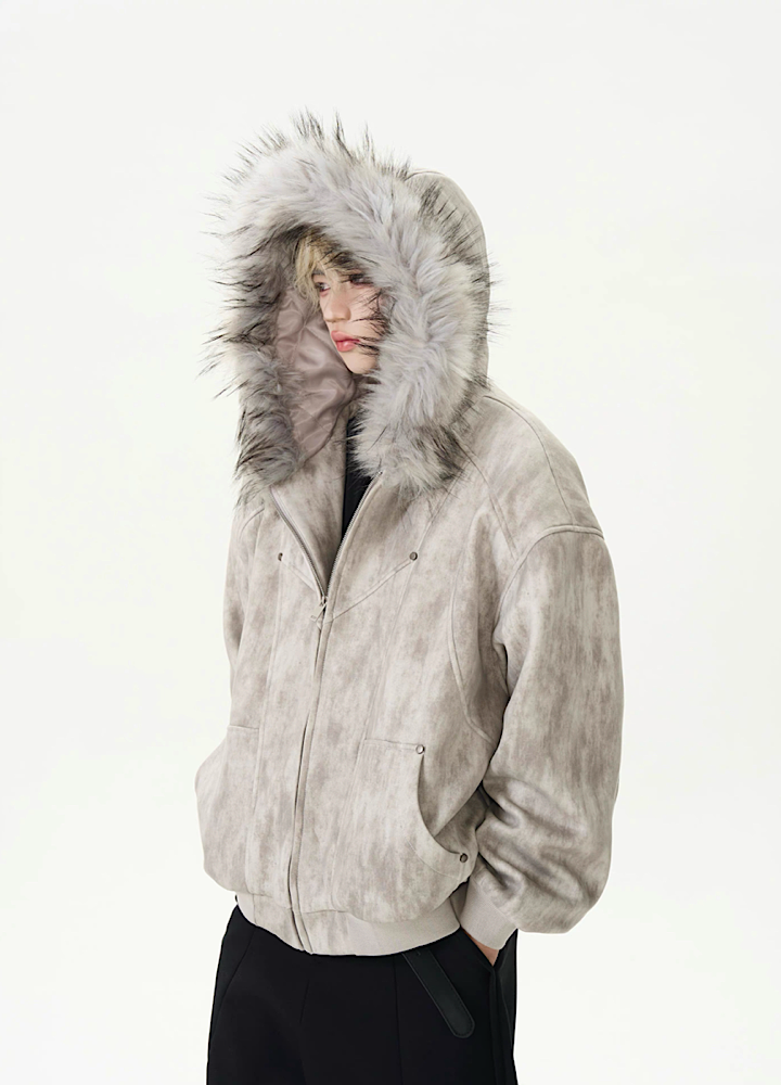 【ROY11】Fur hoodie design dull color trendy over jacket  RY0026