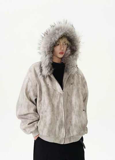 【ROY11】Fur hoodie design dull color trendy over jacket  RY0026