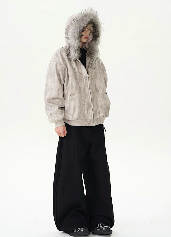 【ROY11】Fur hoodie design dull color trendy over jacket  RY0026