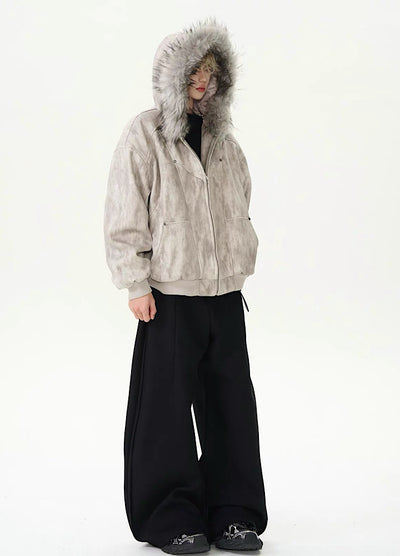 【ROY11】Fur hoodie design dull color trendy over jacket  RY0026