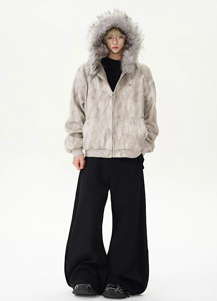 【ROY11】Fur hoodie design dull color trendy over jacket  RY0026