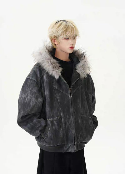 【ROY11】Fur hoodie design dull color trendy over jacket  RY0026