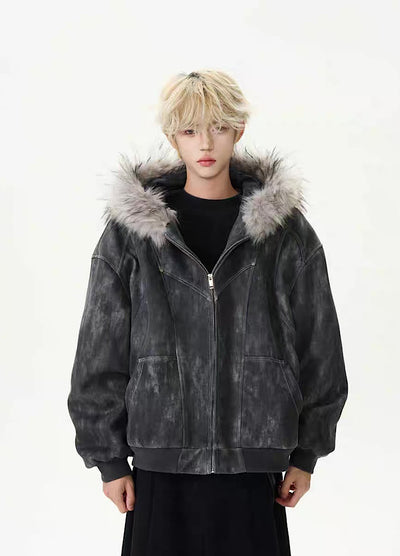 【ROY11】Fur hoodie design dull color trendy over jacket  RY0026