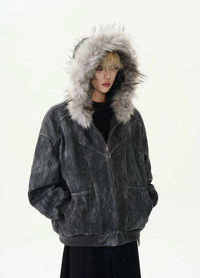 【ROY11】Fur hoodie design dull color trendy over jacket  RY0026