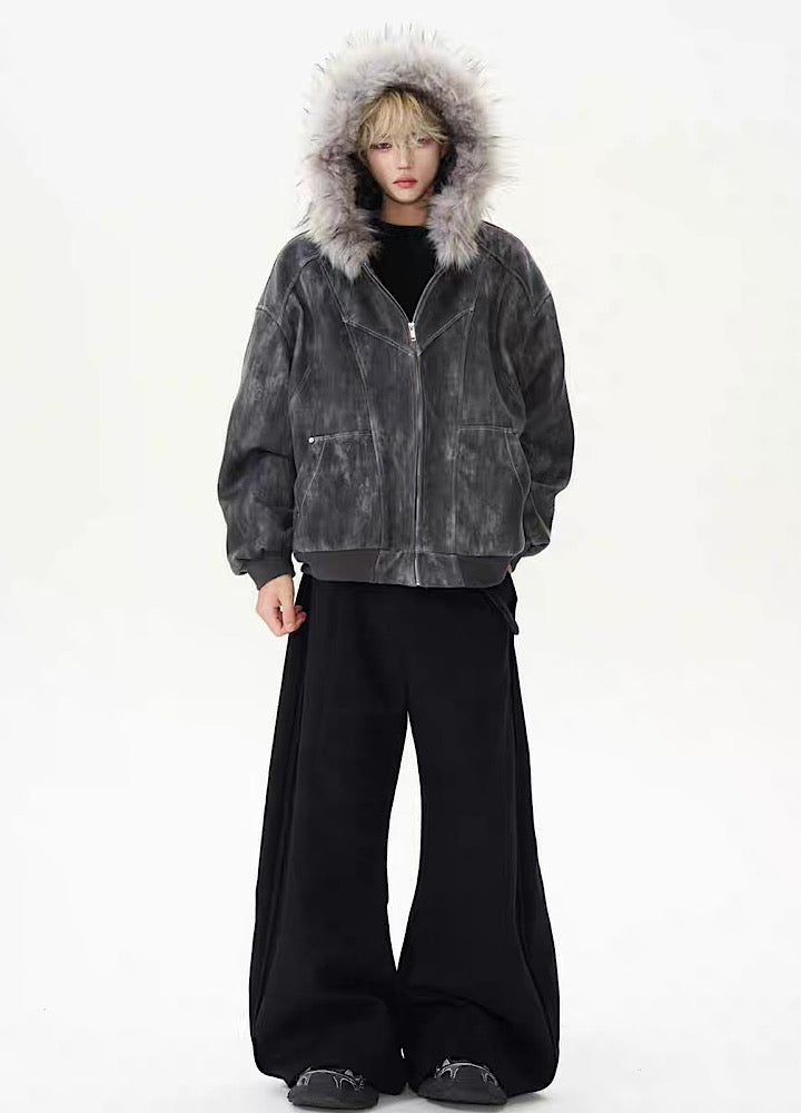 【ROY11】Fur hoodie design dull color trendy over jacket  RY0026