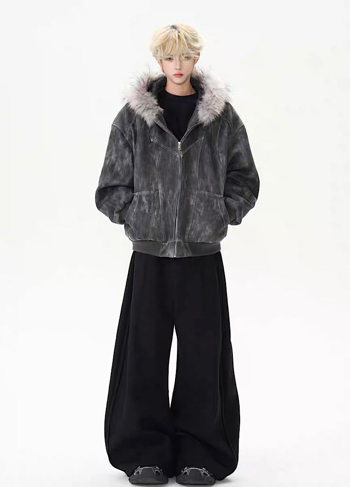 【ROY11】Fur hoodie design dull color trendy over jacket  RY0026