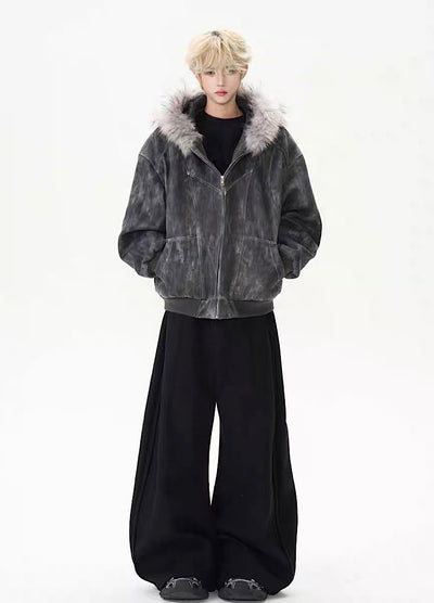 【ROY11】Fur hoodie design dull color trendy over jacket  RY0026