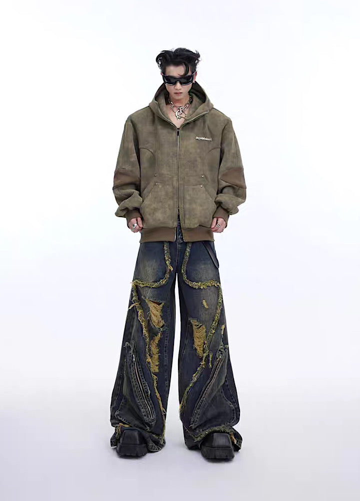 【Culture E】Mid-over silhouette distressed aglade denim pants  CE0112