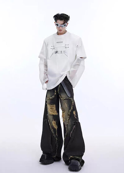 【Culture E】Layered style translucent design modeless T-shirt  CE0113