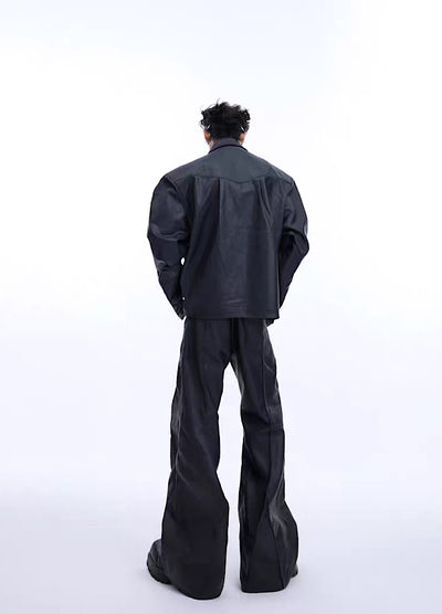 [Culture E] Sharp silhouette design leather blacking pants CE0114
