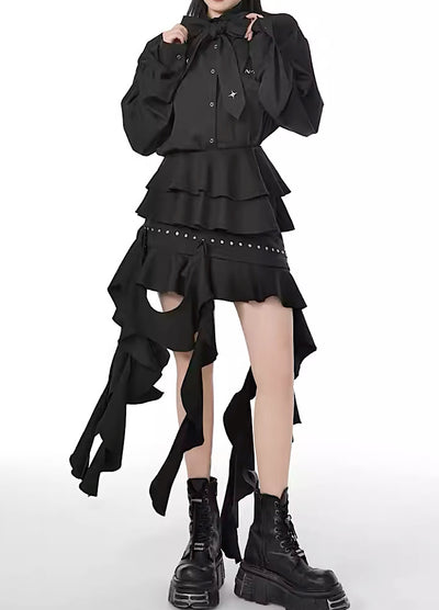 【YUBABY】Point damage angular blacking skirt  YU0015