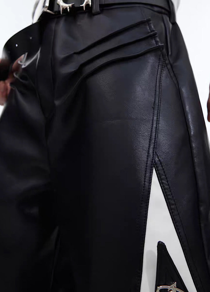 【Culture E】Monotone double ring silhouette grande leather pants  CE0116