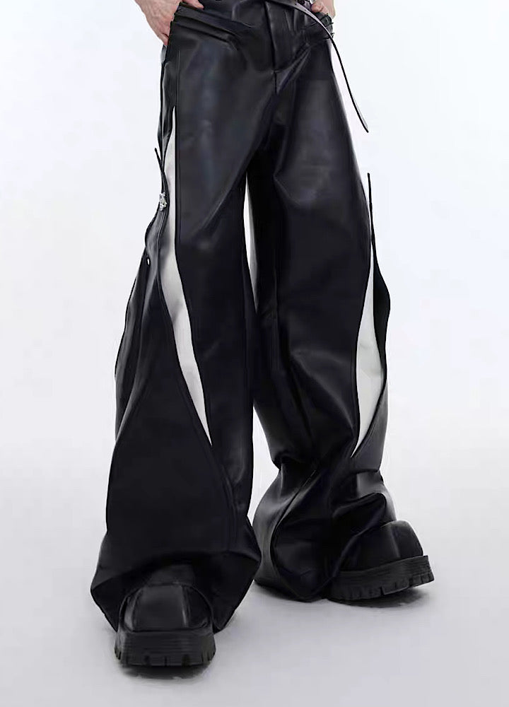 【Culture E】Monotone double ring silhouette grande leather pants  CE0116