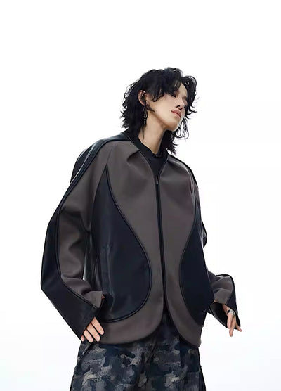 【0-CROWORLD】Aggressive bicolor style full-zip jacket  CR0055