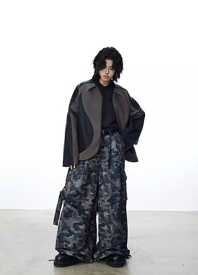 【0-CROWORLD】Aggressive bicolor style full-zip jacket  CR0055