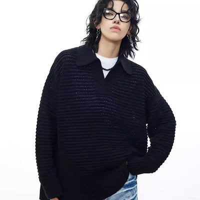 【0-CROWORLD】Mesh fabric simple casual design shirt knit  CR0056