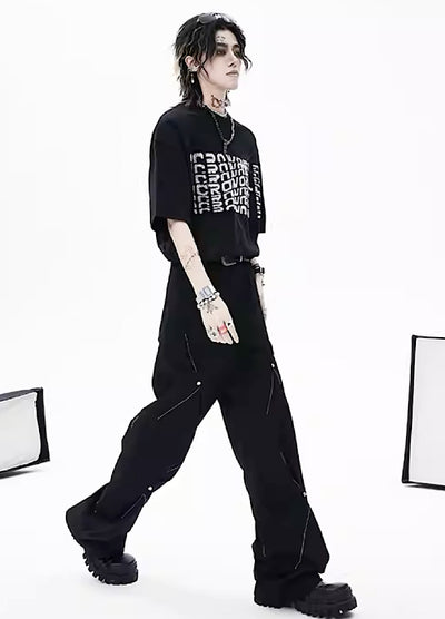 【0-CROWORLD】Silver patch tuckment straight pants CR0041