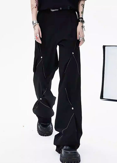 【0-CROWORLD】Silver patch tuckment straight pants  CR0041