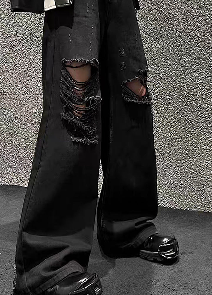 【Jmhomme】Knee point middle damage slim straight silhouette denim pants  JH0016
