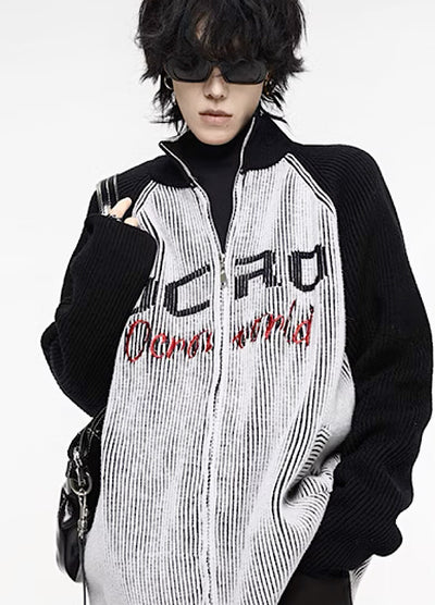 【0-croworld】Front initial logo basic line Ness knit sweater  CR0042