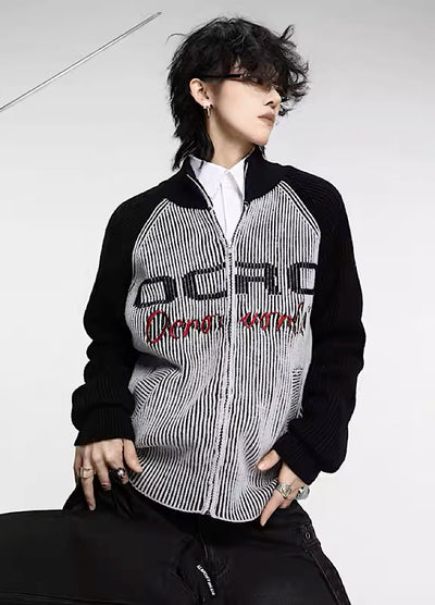 【0-croworld】Front initial logo basic line Ness knit sweater  CR0042