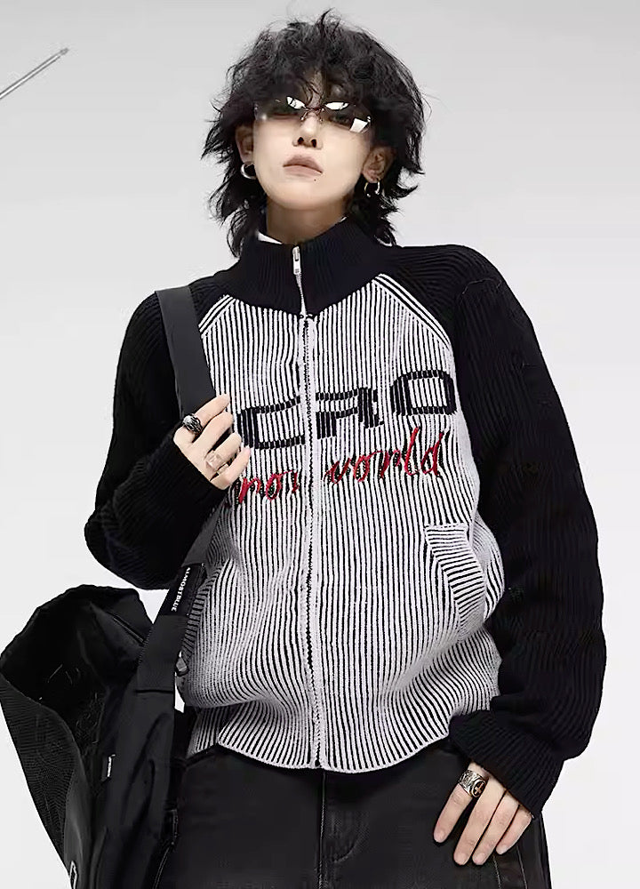 [0-croworld]Front initial logo basic line Ness knit sweater CR0042