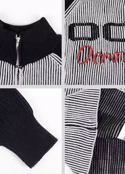 【0-croworld】Front initial logo basic line Ness knit sweater  CR0042