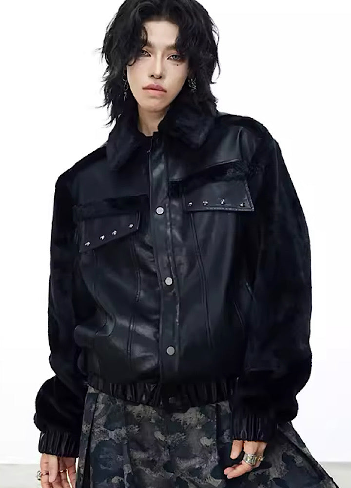 【0-CROWORLD】Gimmick plus over silhouette leather style jacket  CR0058