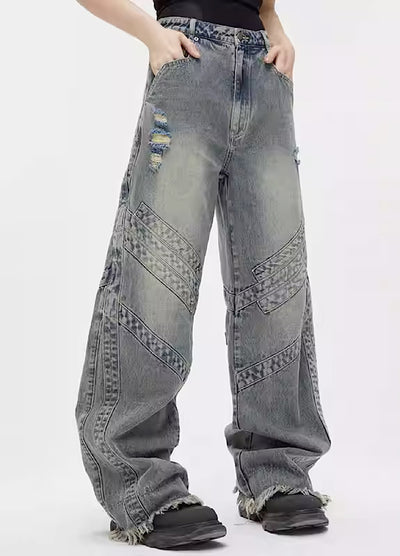 【0-croworld】Dudness Line Washed Design Denim  CR0044
