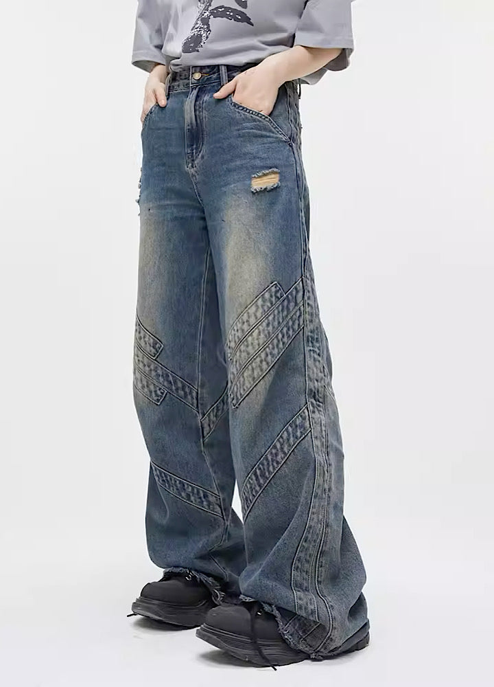 【0-croworld】Dudness Line Washed Design Denim  CR0044