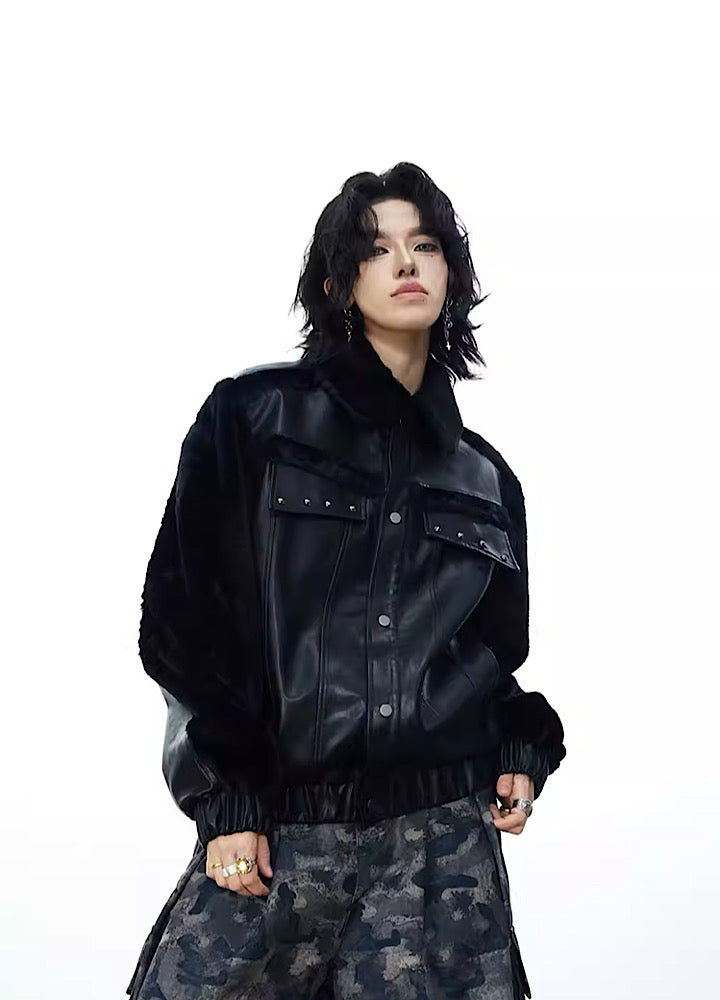 【0-CROWORLD】Gimmick plus over silhouette leather style jacket  CR0058