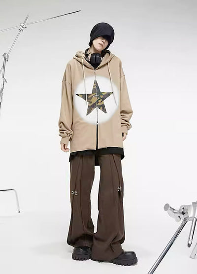 【0-croworld】Camouflage front star full zip type hoodie  CR0046