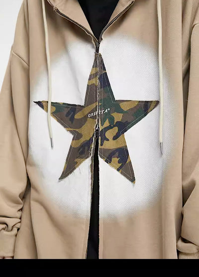 【0-croworld】Camouflage front star full zip type hoodie CR0046