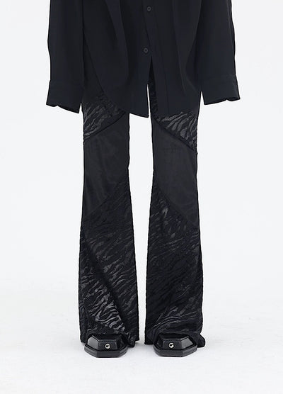 【FUZZYKON】Double Fabric Design Graphic Flare Black Pants  FK0027