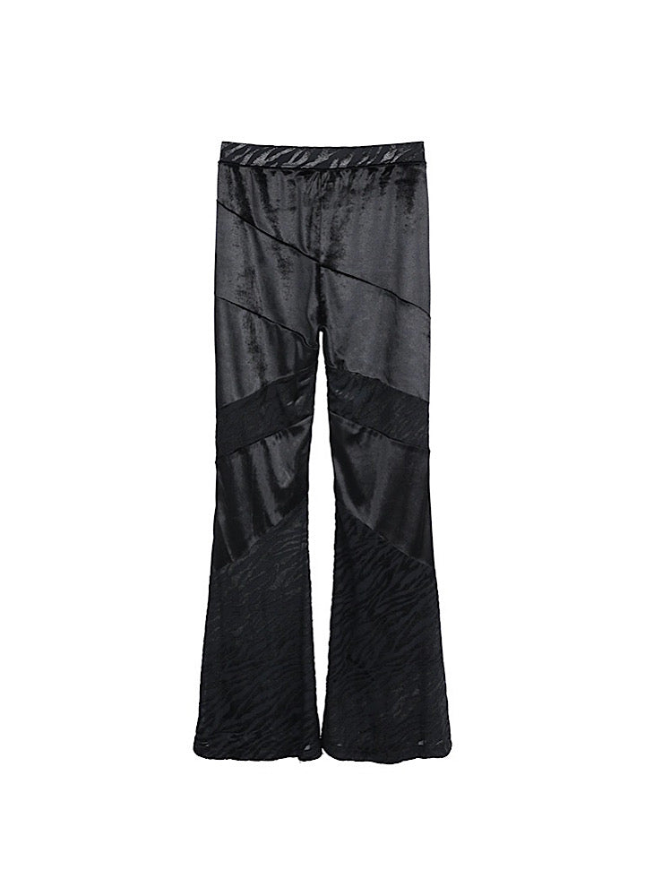 【FUZZYKON】Double Fabric Design Graphic Flare Black Pants  FK0027