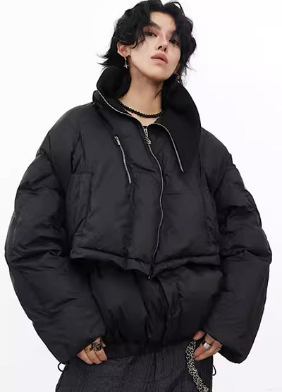 【0-CROWORLD】Short length gimmick design attachment down jacket  CR0063