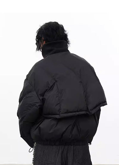 【0-CROWORLD】Short length gimmick design attachment down jacket  CR0063