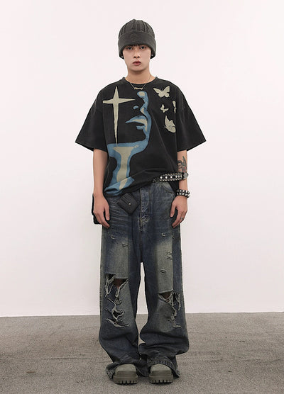 【BTSG】Basic washed and distressed denim pants  BS0013
