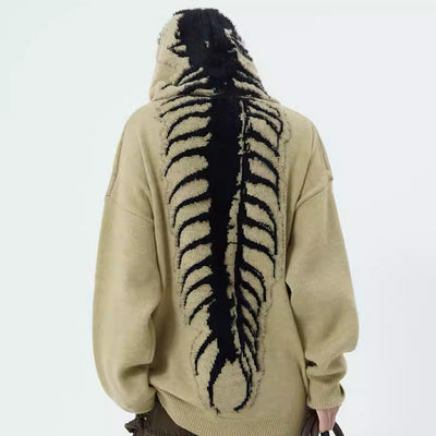 Spine Skull Design Acid Aldraid Knit Hoodie  HL2987