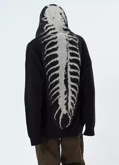 Spine Skull Design Acid Aldraid Knit Hoodie HL2987
