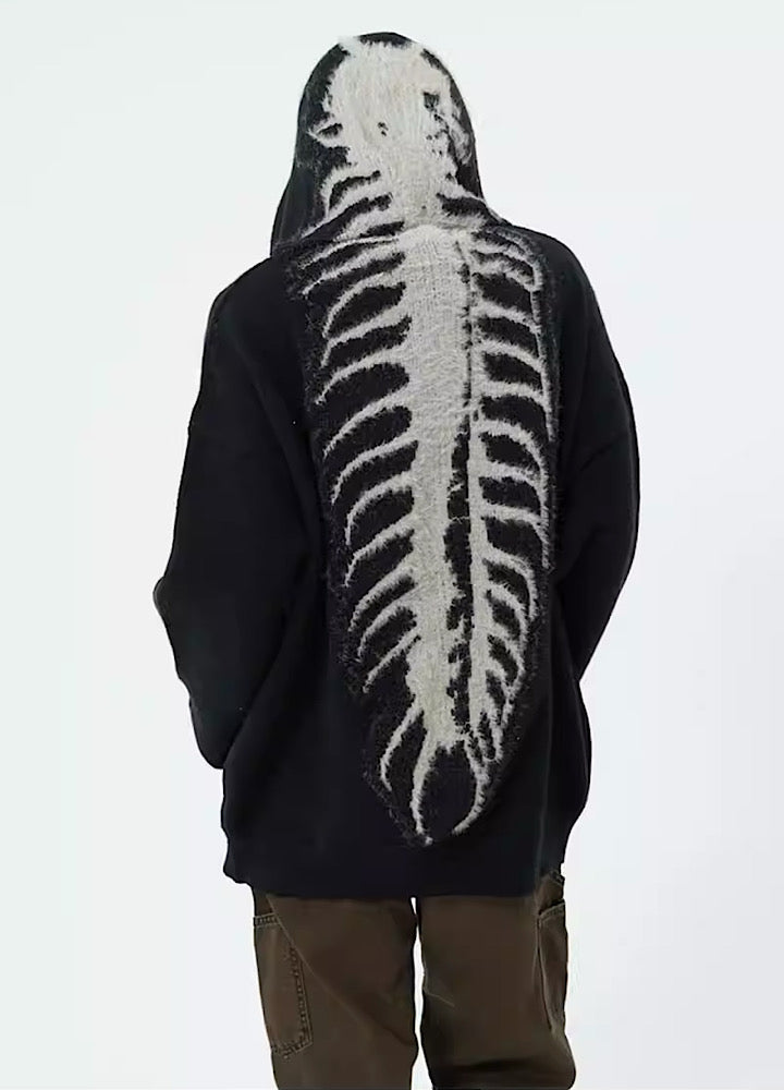 Spine Skull Design Acid Aldraid Knit Hoodie  HL2987