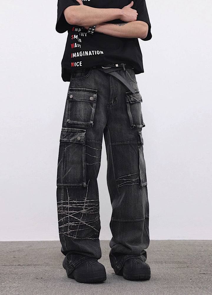 BTSG] Multiple pocket gimmick design multi-street denim cargo 