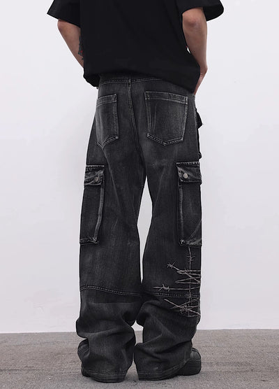 【BTSG】Multiple pocket gimmick design multi-street denim cargo pants  BS0014