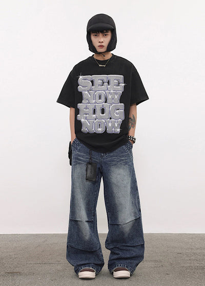【BTSG】Basic color baggy wide silhouette down denim pants  BS0015