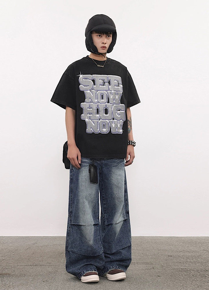 [BTSG] Basic color baggy wide silhouette down denim pants BS0015