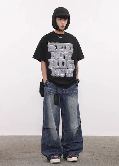 【BTSG】Basic color baggy wide silhouette down denim pants  BS0015